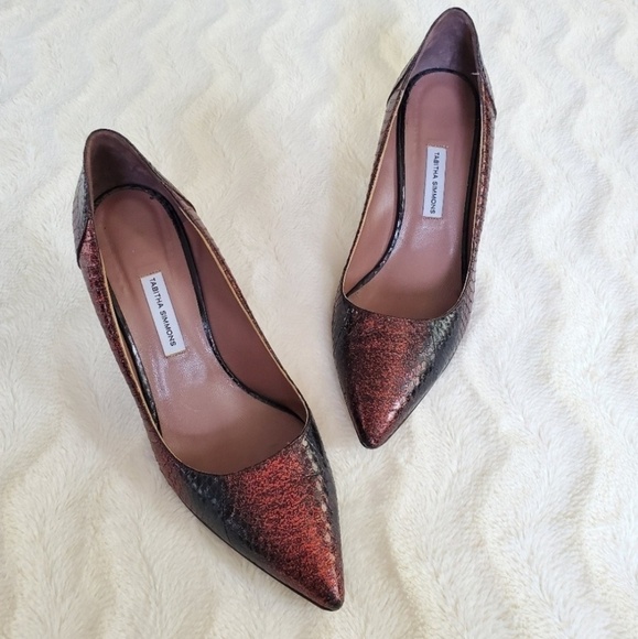Tabitha Simmons Shoes - Tabitha Simmons Snake Embossed Red Shimmer heels